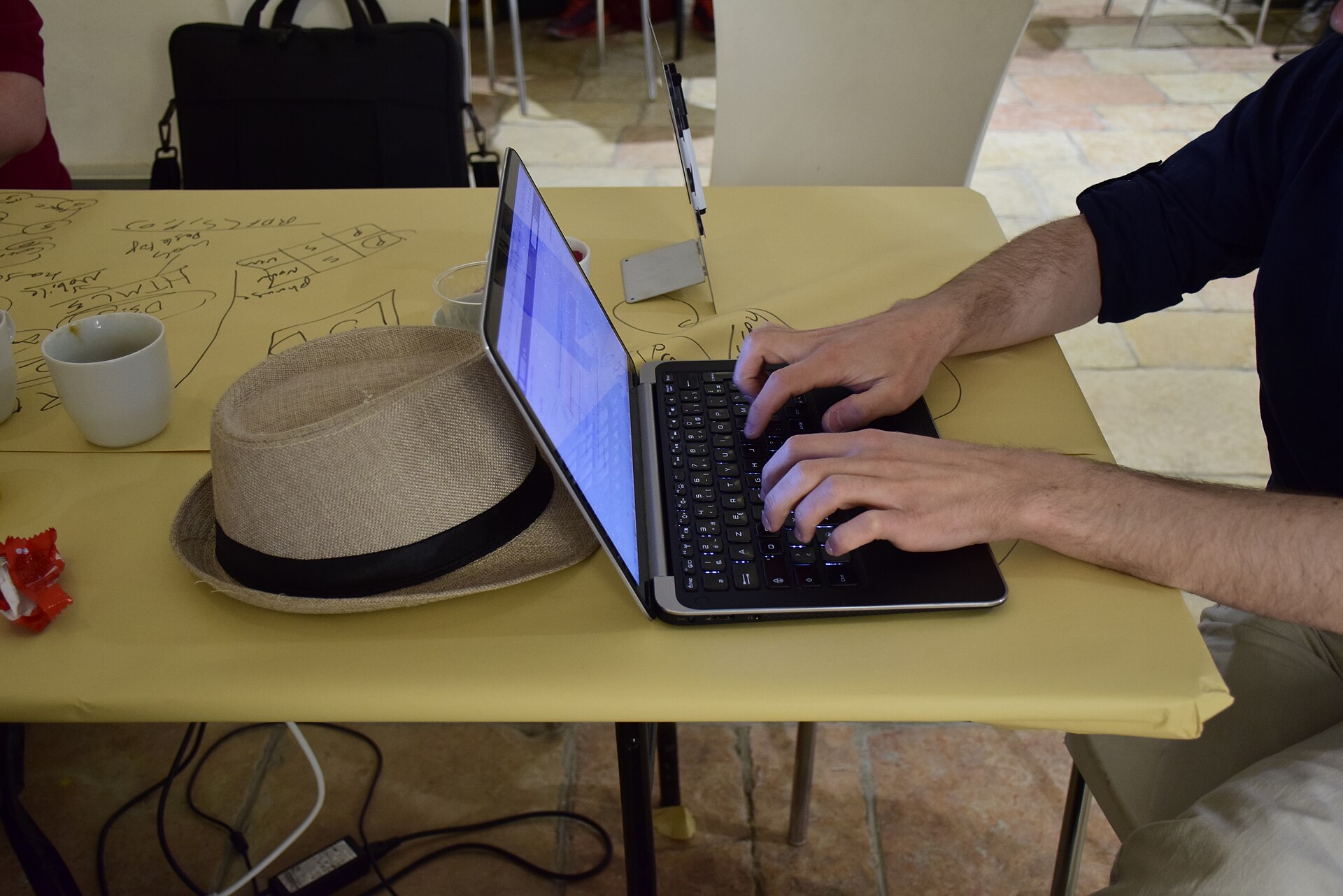 Laptops at a hackathon